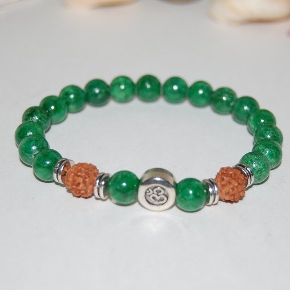 Om Bracelet,Jade Bracelet,Om Jade Bracelet,Yoga Jade Bracelet,8mm Stone Beads - Picture 3 of 3